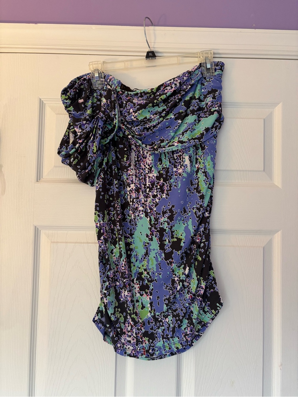 Asymmetric One-Shoulder Top in Purple and Mint